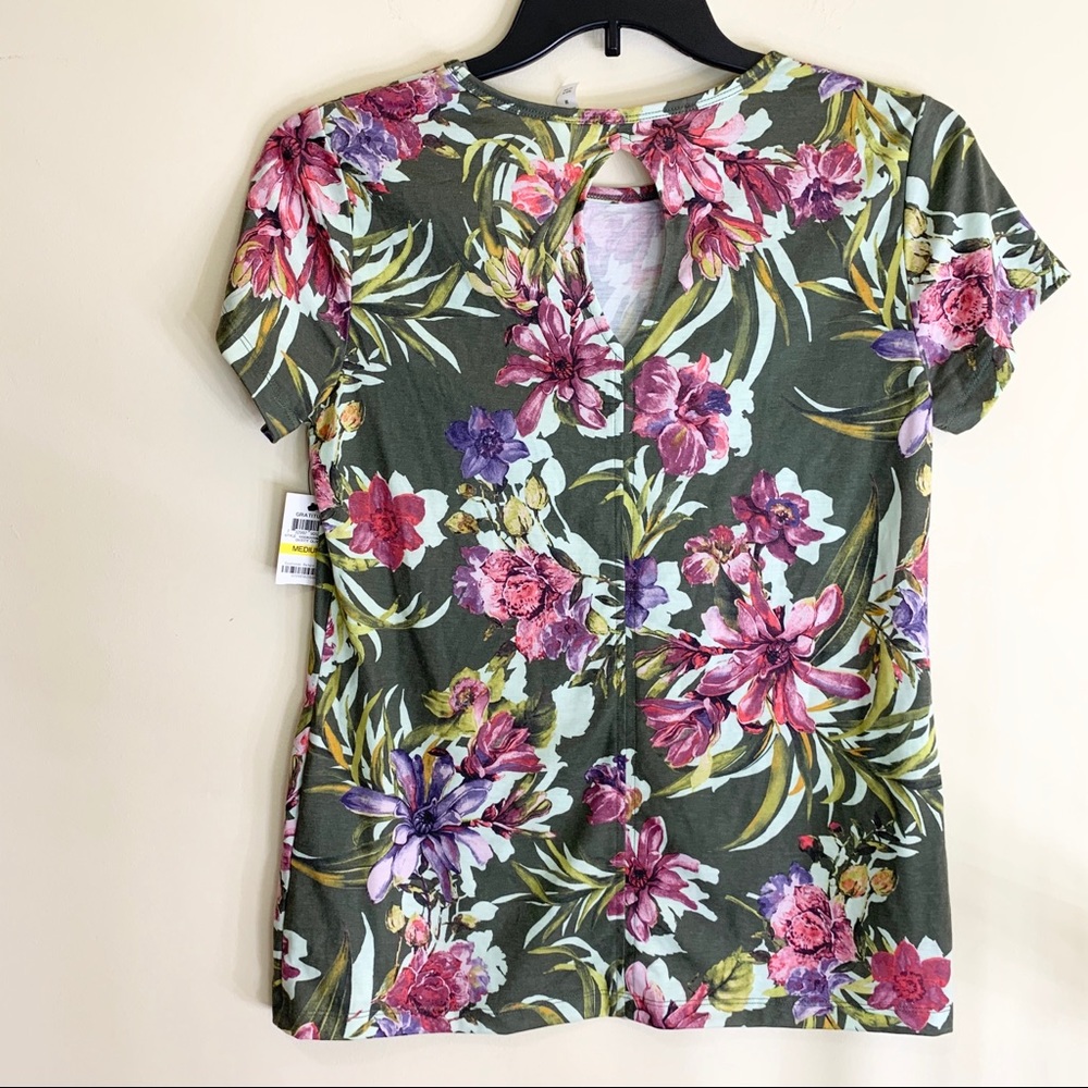 Ideology Floral print Keyhole Back Top Shirt M - Picture 4 of 8